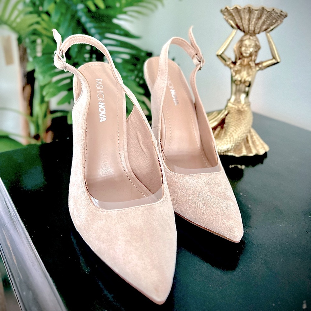 Blush Suede Stilletos with Lucite Trim